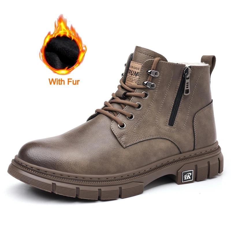 

Зимние мужские короткие плюшевые уличные боевые ботинки Ботинки Повседневные кожаные ботинки на толстой подошве Ботинки на молнии сбоку Высокие мотоциклетные ботинки 44