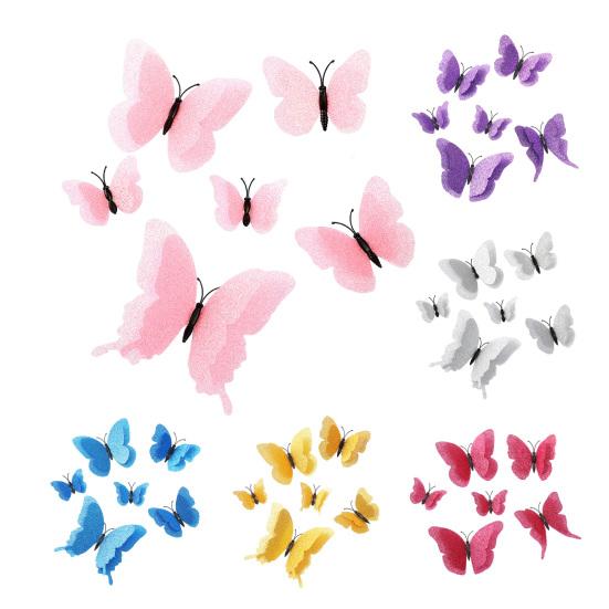 6 stk 3D Glitter Sommerfugl Vægdekoration Dobbeltlag Vinge Sommerfugl Vægkunst Klistermærker Selvklæbende Genanvendelige Vægklistermærker til Børneværelse Soveværelse Stue