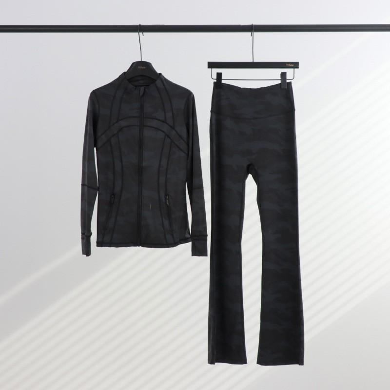 Womens Stand Collar Jacket Flared Pants Set Casual Sporty All-Match Yoga Outfit