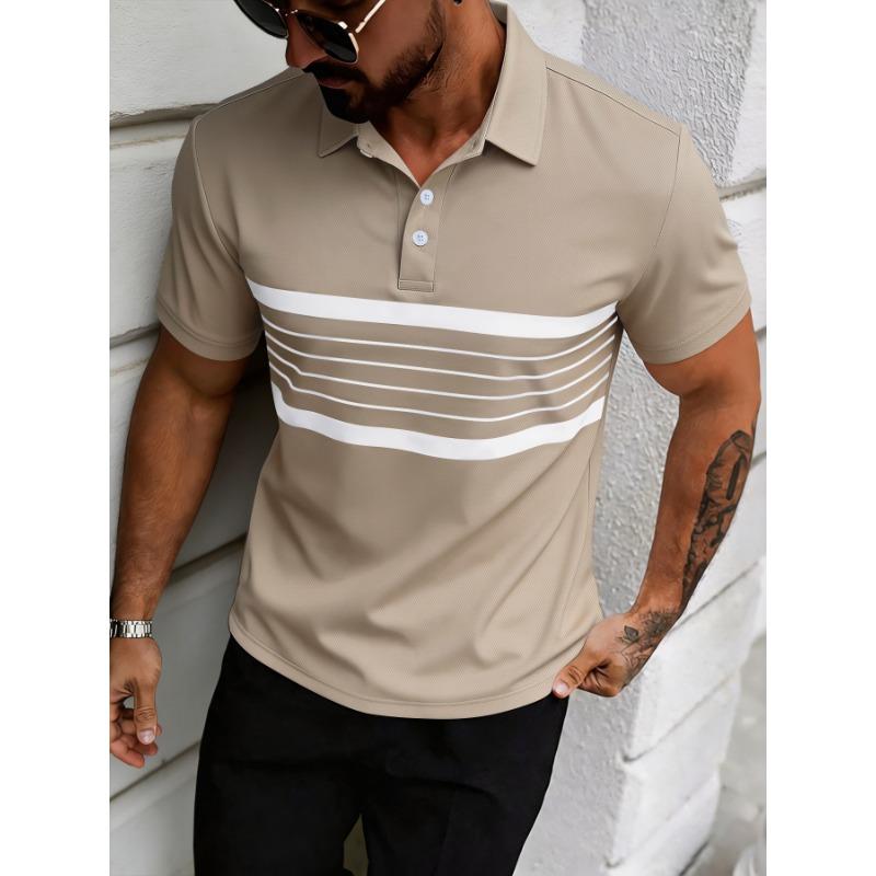 Mens Casual Short Sleeve Striped Polo Shirt Summer Style