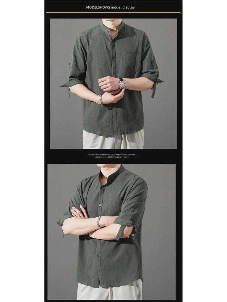 Men's Casual Cotton-Linen Shirt: Summer Lightweight, Loose Fit, Three-Quarter Sleeves