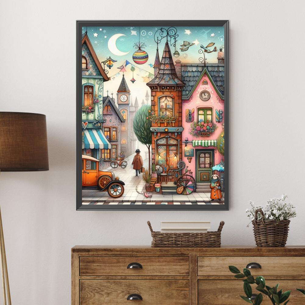 5D DIY Full Round Drill Partial AB Diamond Painting Colorful Houses Kit Decor