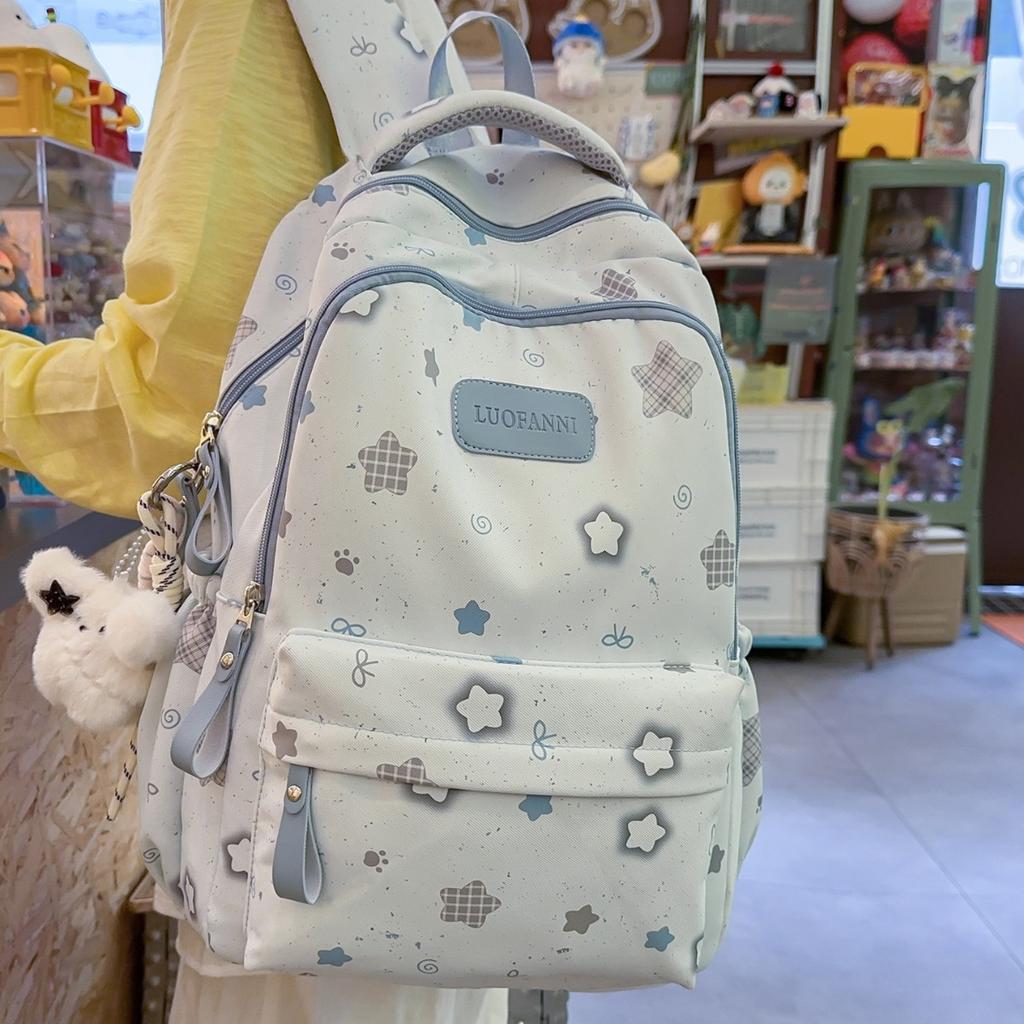 Schoolbag Large Capacity Printed Star School Bag Junior High School Female Grade 3 to 6 Double Backpack Breathable Wide Shoulder Strap Backpack Female