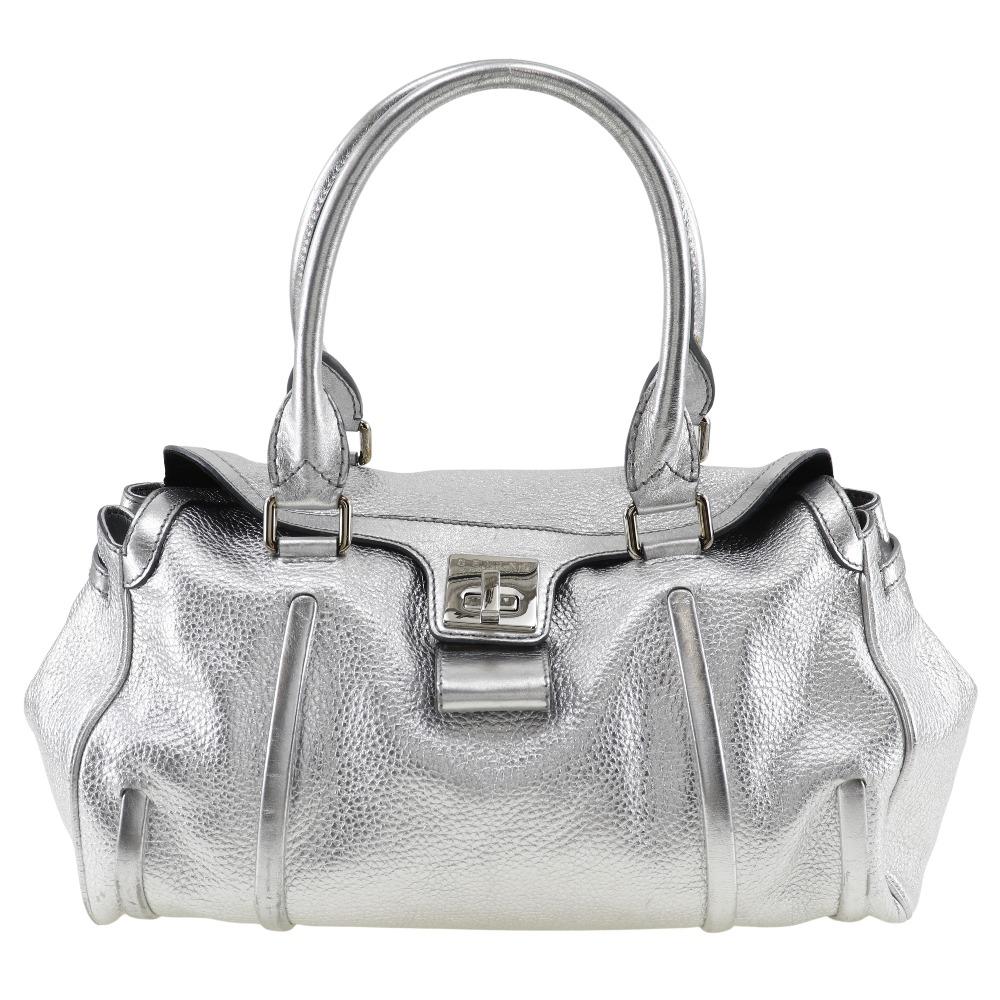

CELINE With Logo Handbag Silver Calfskin Women Used