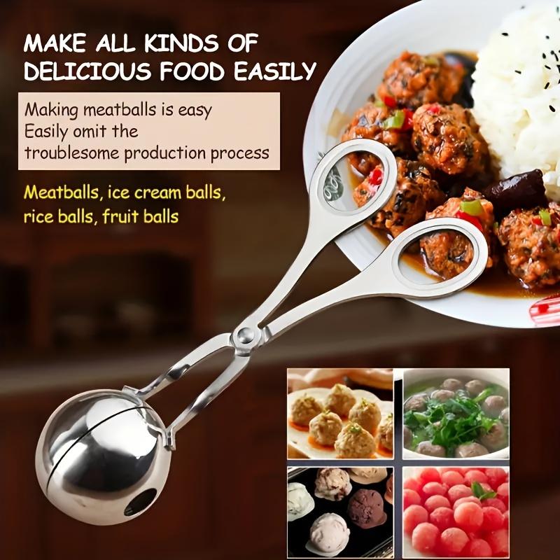 2pc DIY Stainless Steel Meatball Maker Spoon, Non-Stick Fish Ball Squeezer with Long Handle, Versatile Manual Kitchen Tool for Meat and Rice Balls