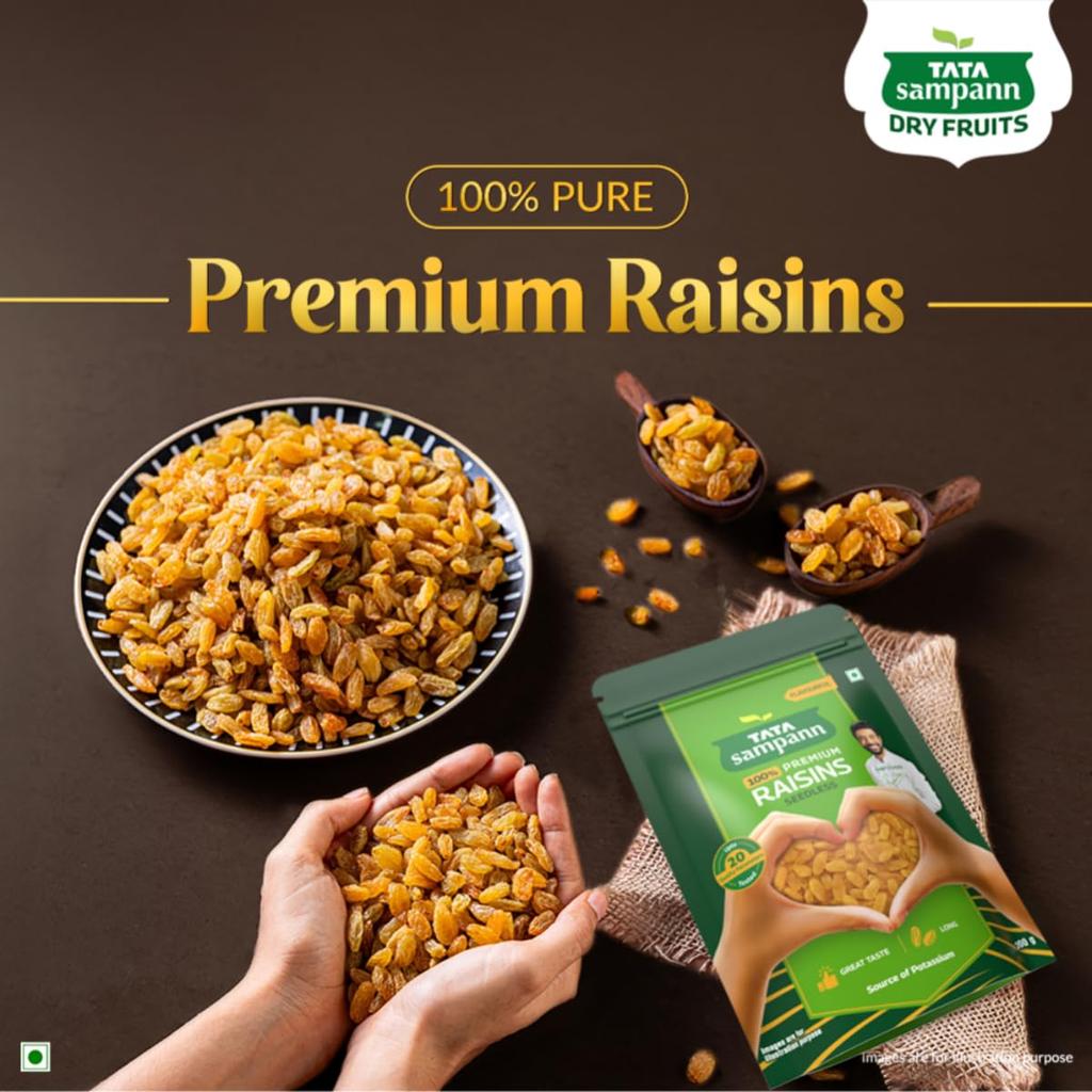 TATA Sampann Premium Seedless Green Raisins 200g Pack Of 1 Pure Dried Fruit Source Of Potassium For Healthy Snacking And Cooking