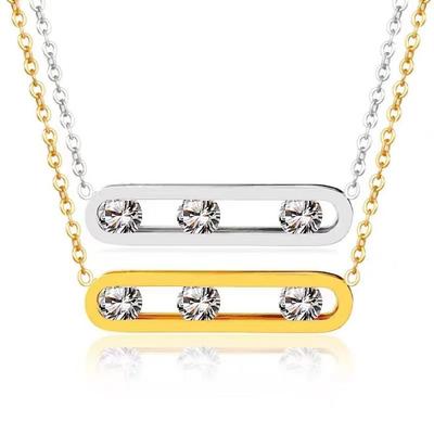 European & American Versatile Stainless Steel Necklace for Women - Titanium Steel Oval Geometric Zircon Pendant