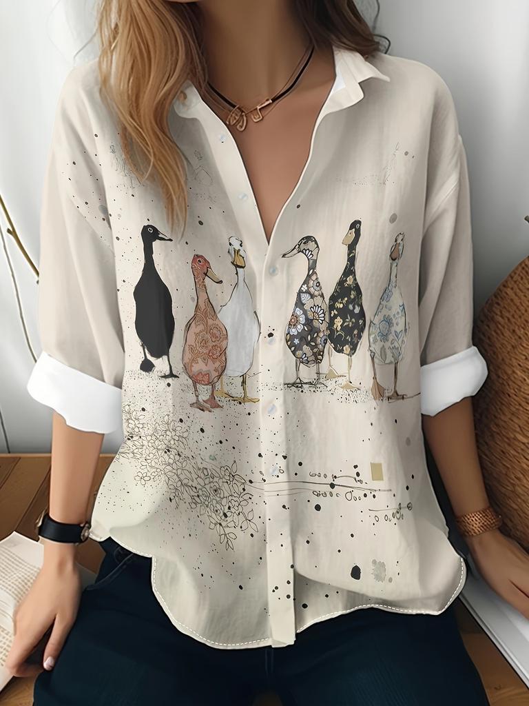 1116 Neues Damen Langarmshirt Sommer Europäischer und Amerikanischer Trend 1D Bedrucktes Hemd