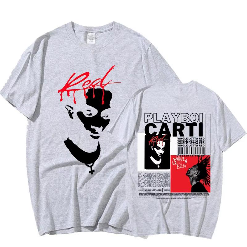Camiseta de Rapper Playboi Carti Música Álbum Whole Lotta Red Camisetas Gráficas Unisex Moda Mujer Hip Hop Camiseta Oversize Streetwear