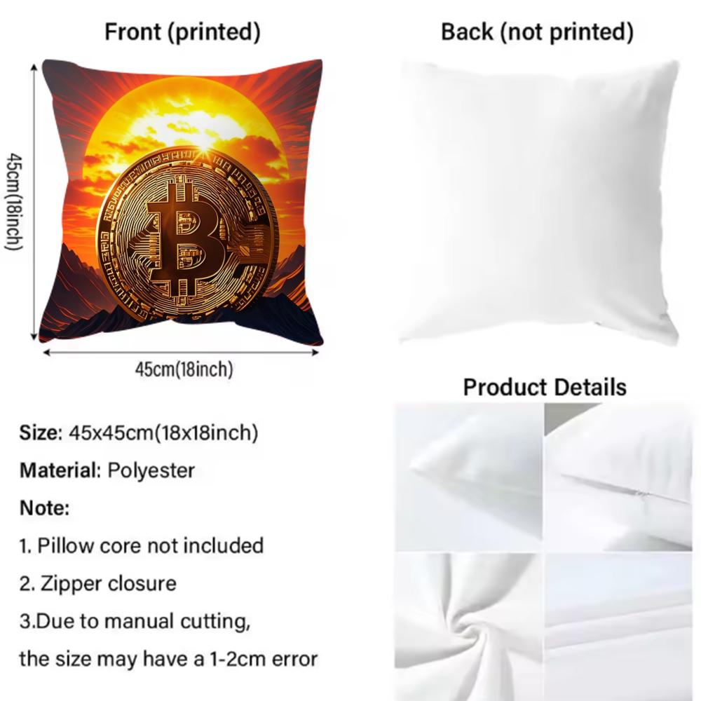 Classic Virtual Currency Bitcoin Cushion Cover Soft & Easy-Wash Pillow Case – Versatile For Couch, Bed, Travel And Office