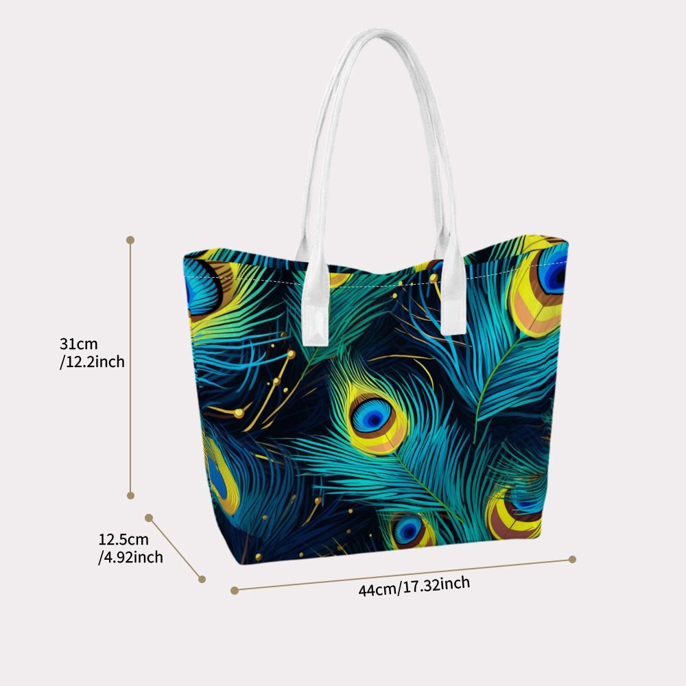 Peacock Feather Print Shoulder Bag Large Capacity Daily Shopping Tote Bag