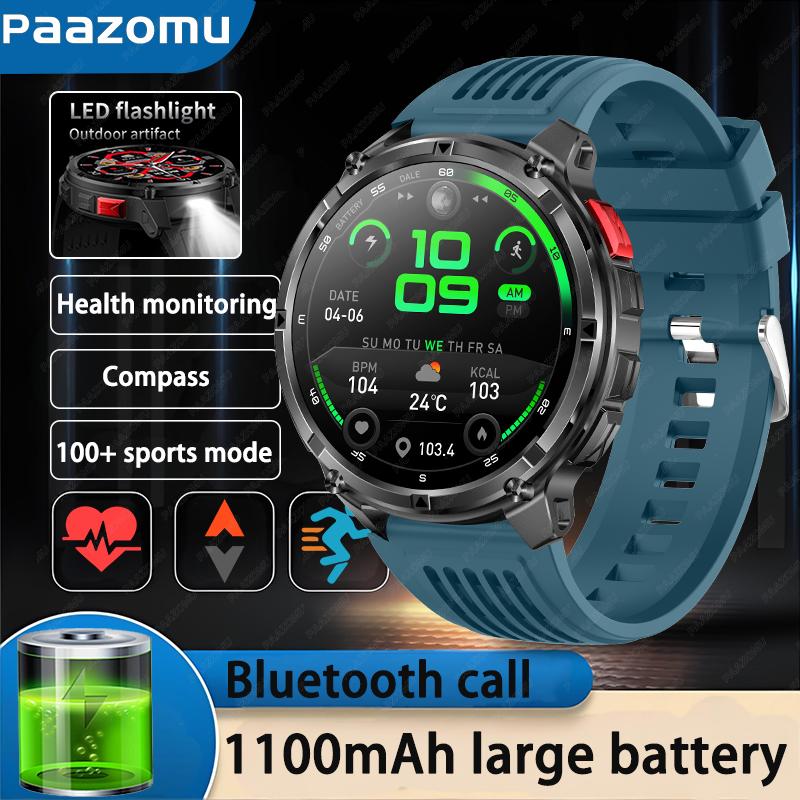New Outdoor Smart Watch 1.7 ” 1100mAh Large Battery IP68 Waterproof LED Flashlight Bluetooth Call Sports Men Fitness Bracel
