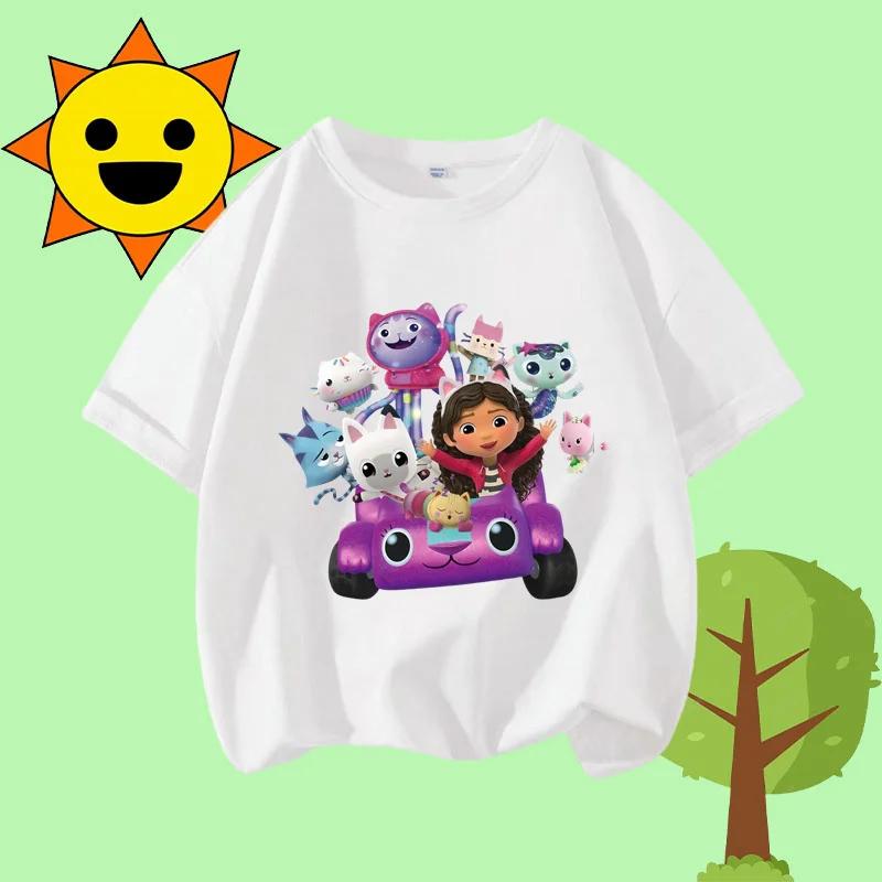 Disney Princess Cartoon Print Cute and Trendy Sports Shirt for Girls, Summer T-shirt Gabby Children's Crew-neck Short-sleeved