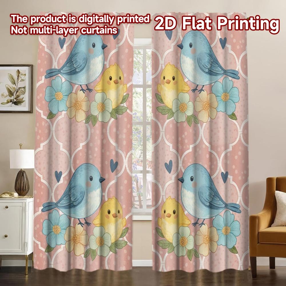 

2D flat printing 2pcs New Year Popular Curtains Easter Bunnies with Flowers9 Versatile Polyester Fabric Without Electricity 100*130 Rod Pocket 1pcs
