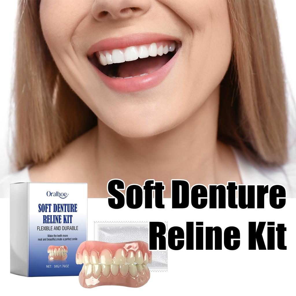 Soft Denture Reline Kit Simulation Braces Hide Missing Crooked Stained Broken Teeth for Men and Women Easy Use Dental Care 50g