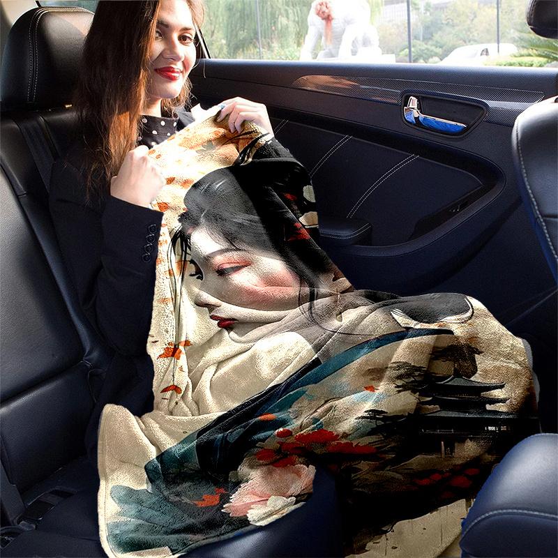 1pc Japanese Geisha Floral Print Blanket Home Decor, Sofa Throw, Outdoor Blanket .W050