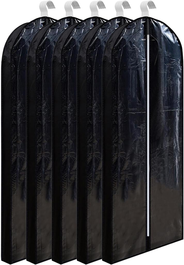 VECELO Garment Dustproof Suit Can be used while Relaxed Breathable Transparent Center 150cm Covers, Covers, Covers, Hangers, 5-Pack, Gusseted,