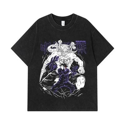 275 GSM Gewaschene T-Shirts 100% Baumwolle Jujutsu Kaisen V35 Mahoraga Print Unisex Schweres Baumwoll-T-Shirt