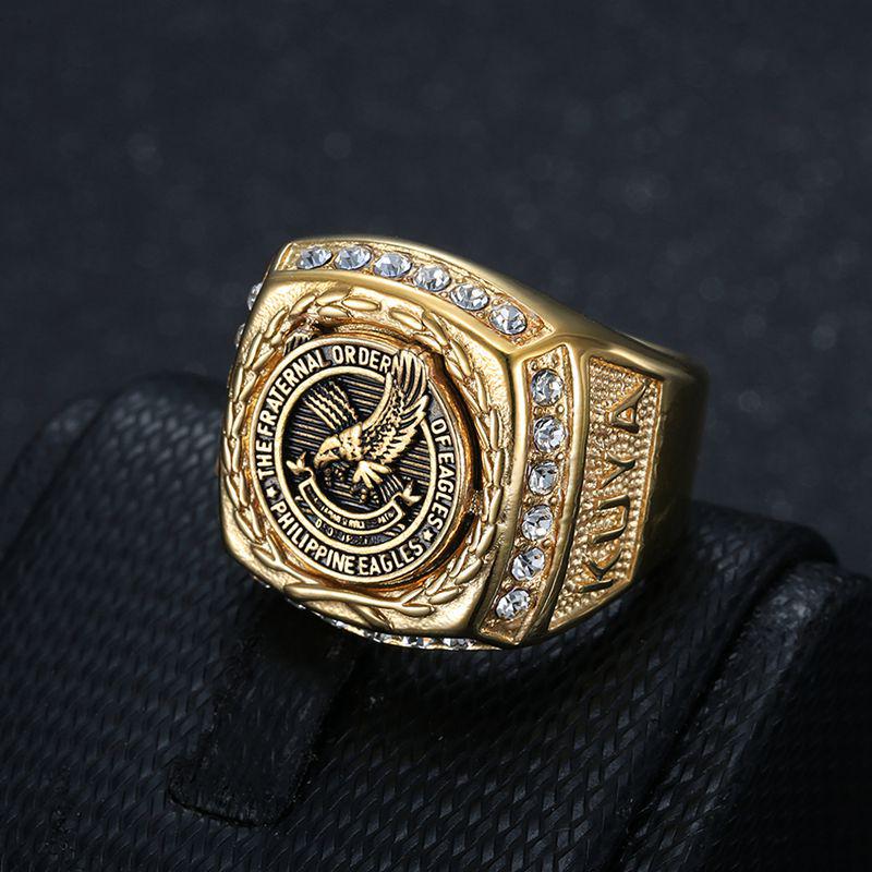 Philippine Eagle Gold-plated Stainless Steel Men's Ring with Diamonds