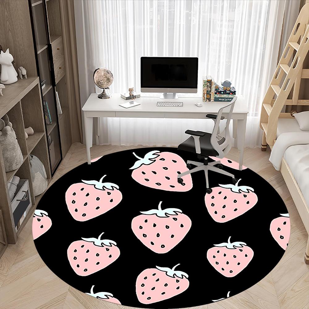 1pc Strawberry Pattern Office Round Area Rug,  Mat Suitable For Office, Under Office Chairs Bedroom Living Room Home Decor, Room Deco