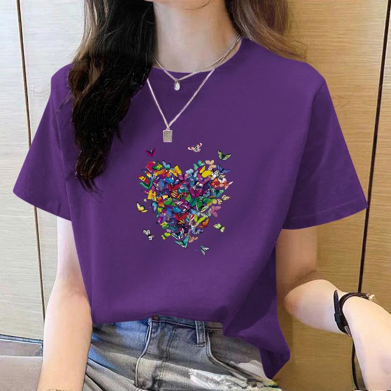 Summer Loose Women T-Shirt High Quality O Neck Butterfly Pattern Short Sleeve Women's Business Wear Short Sleeve T-Shirt CCXX180