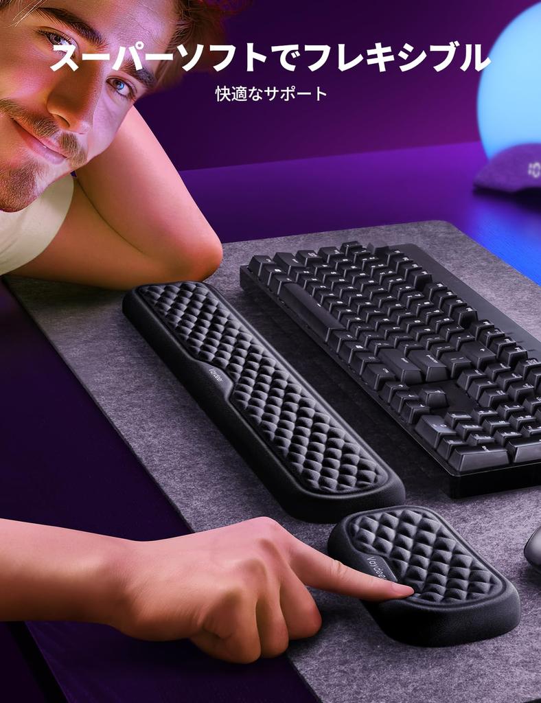VAYDEER Wrist Rest Keyboard Wrist Rest Palm Rest Memory Foam Cushion Ergonomic Design for Computer/Typing/Office/Work/Home/Gaming (Black 44cm+15cm)