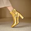 Fashion Golden Silver Belt Buckle Pointed Women's Short Boots New European American Winter Warm 8.5cm High Heels Ankle Boots Size 32-46