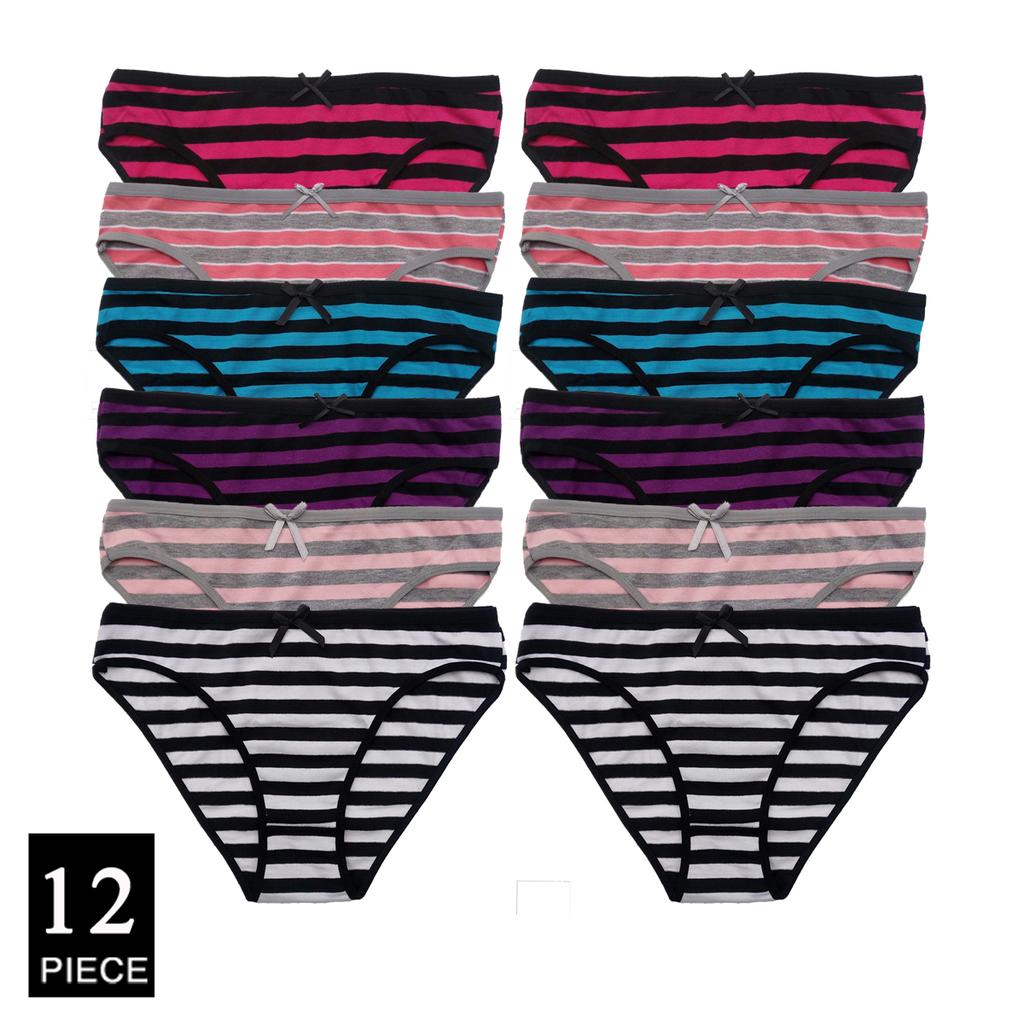 Women's Cotton Panties Sexy Soft Striped Underpants Solid Color Briefs Female Comfortable Stretch Lingerie M-XL 12 Pcs/set