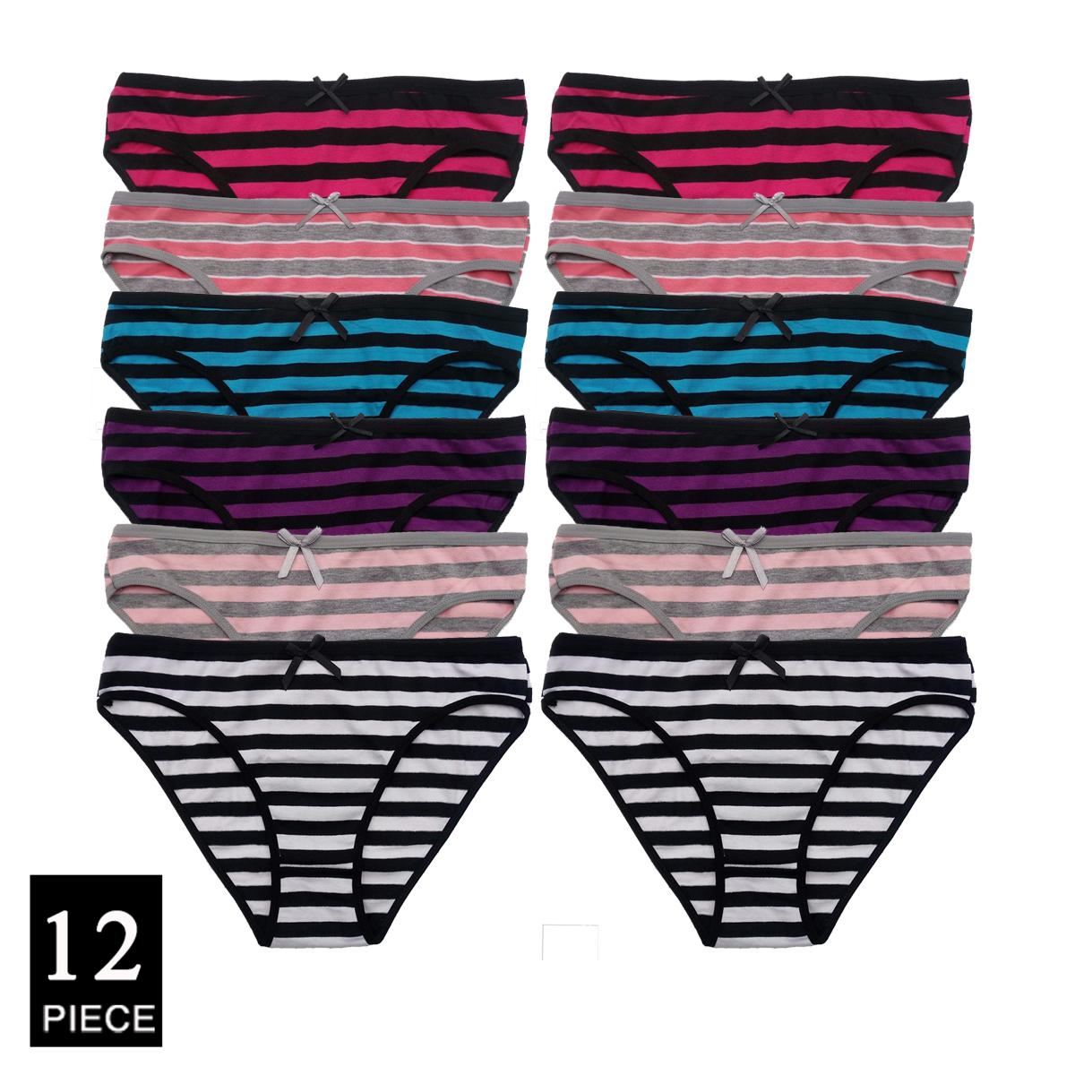 

Women s Cotton Panties Sexy Soft Striped Underpants Solid Color Briefs Female Comfortable Stretch Lingerie M-XL 12 Pcs/set M