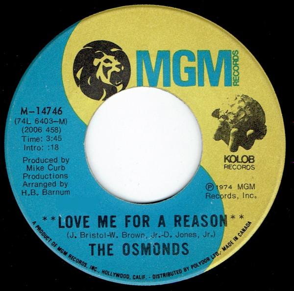 

7inch Record OSMONDS Love Me For A Reason M14746 MGM Records Ko 1974 Canada Rock Used