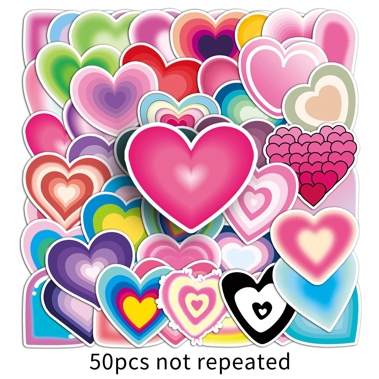 50 Heart Stickers: Romantic Cartoon Graffiti for Milk Tea Cups & Journals