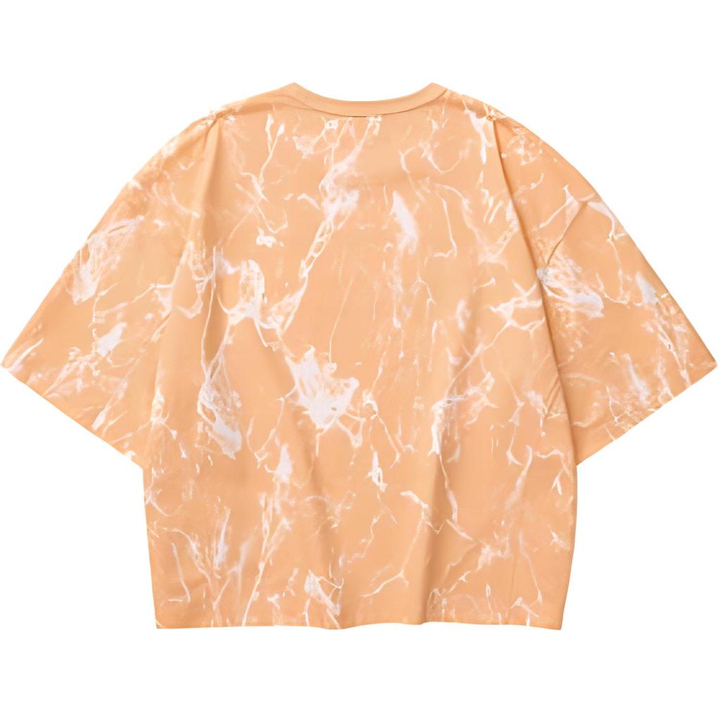 Skechers All Over Print Loose Fit Round Neck Short Sleeve T-Shirt Women tops Coral-Sand Orange Marble-Crackle L324W036-04HH
