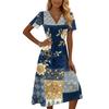 Women's Casual Vintage Floral Print Short Sleeve V Neck Dress Knee Length Lightweight Summer Dress for Daily Wear