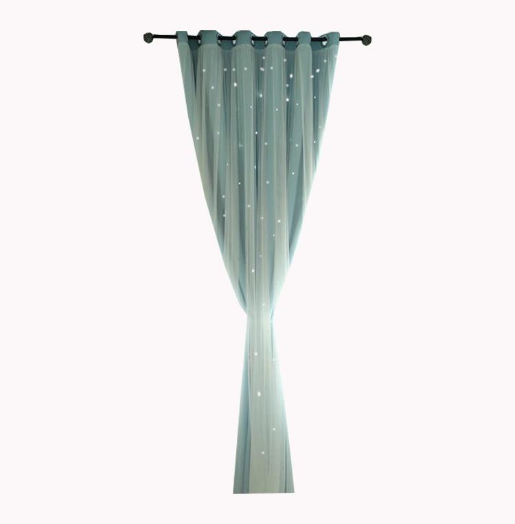 1pc Korean-style Double-layer Integrated Lace Blackout Hollow Star Curtain, Ready-made for Bedroom and Living Room