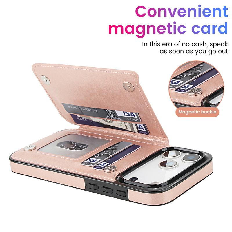 Mandala Card Pocket Leather Wallet Case For iPhone 17 Pro Max 16 15 Pro Max 14 13 12 11 Magnetic Metal Buckle Card Holder Back Cover