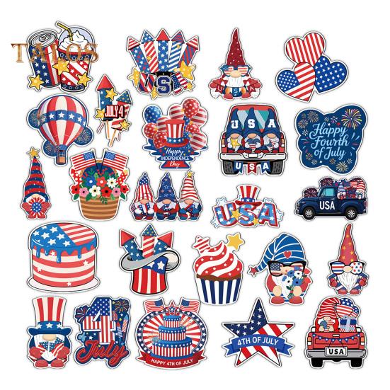 14/17/23/24Pcs USA Independence Day Refrigerator Magnet Waterproof PVC Patriotic 4th of July Festival Cartoon Magnetic Decoration Ornament