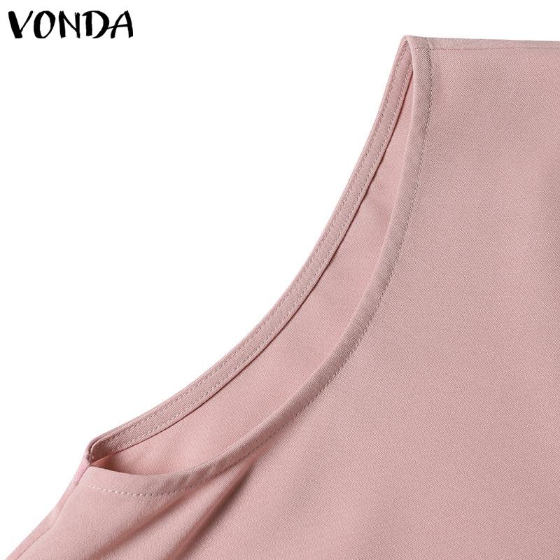 VONDA Summer Women Round Neck Sleeveless Hollow Short Dresses