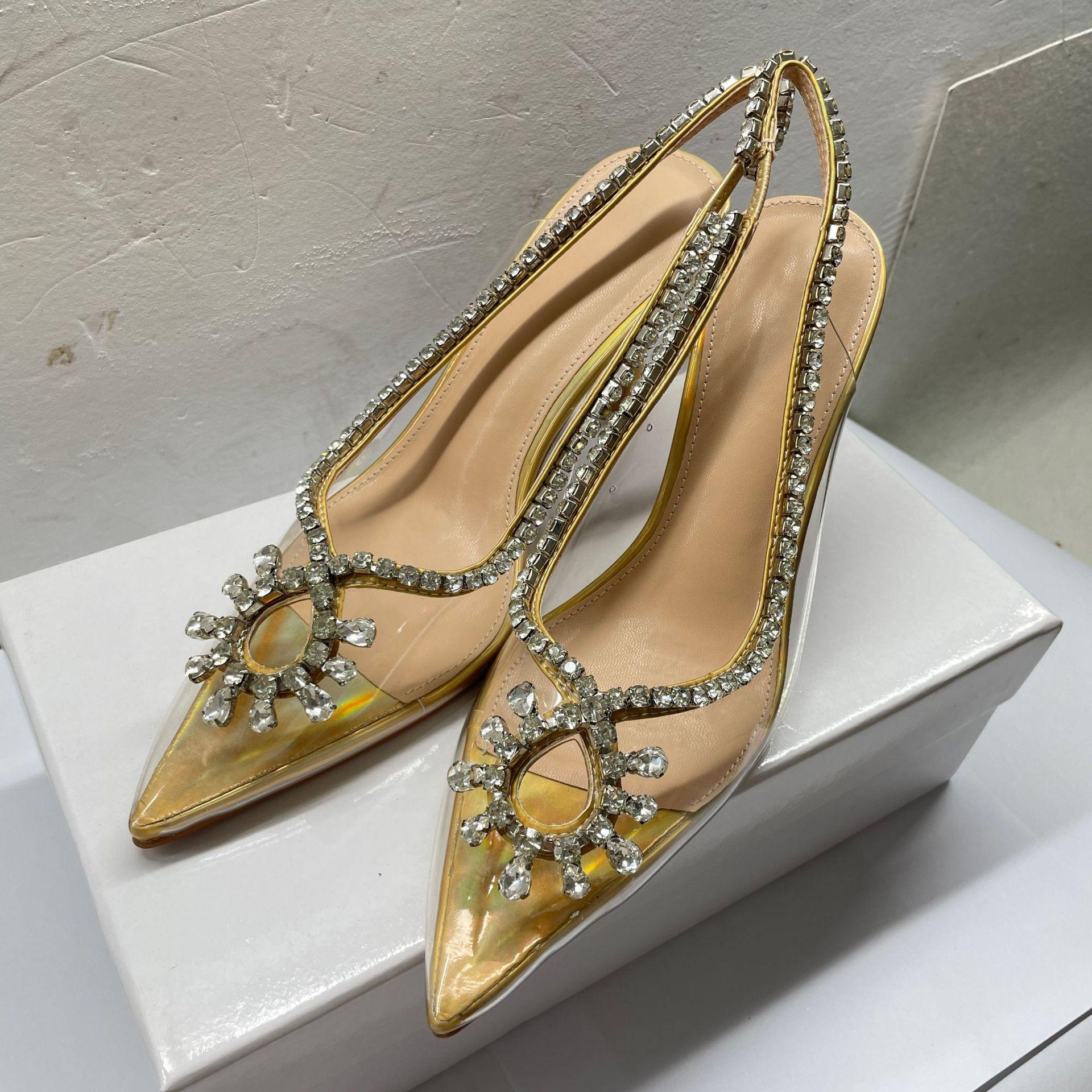 

Transparent one-word strap high-heeled sandals niche back empty bag head high-heeled shoes women s thin heels pointed European and American super high 42