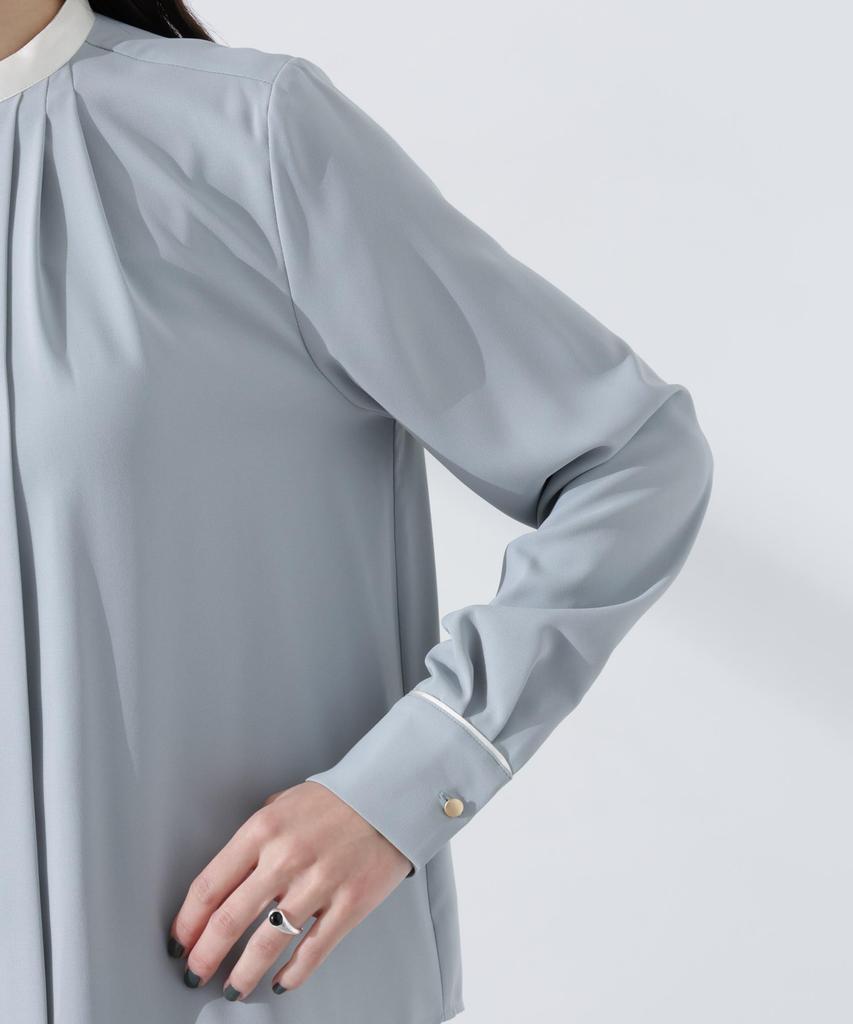 Nano Universe Stand Tuck Size M Blue Women's Two-Tone Blouse, (111cm), (Product Code 669-5120301)