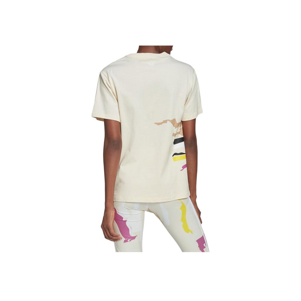 Adidas Originals Trefoil Reg T-Shirt Abstract Pattern Print Crew Neck Short Sleeve Women Tops Beige HK5200