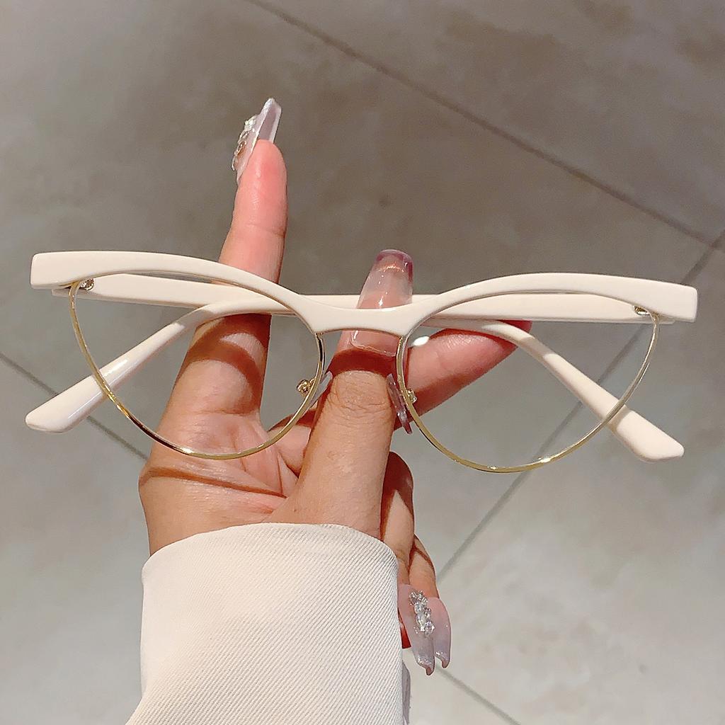 Korean Style Trends Pink Frame Fashion Cat Eye Decor Ladies Glasses Non-prescription Candy Color Ins Brand Eyeglasses