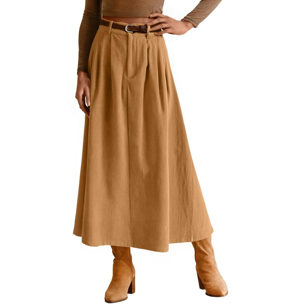 Women Casual High Elastic Waist Long Solid Skirt