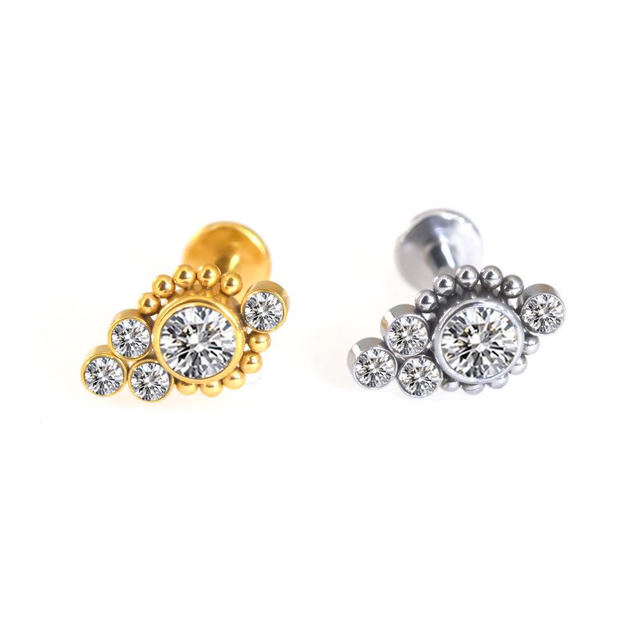 Stainless Steel Diamond-Inlaid Lip Stud Piercing Earring, 1.2*6/8mm.