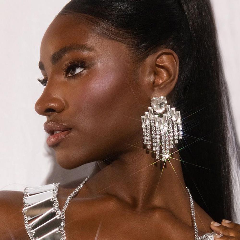 Luxury Full Diamond Long Tassel Earrings for Women - High-End European & American Fashion Jewelry