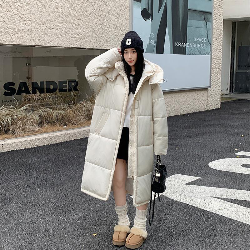 Damen Lange Kapuzenwinddichte Verdickte Warme Winterjacke mit Raglanärmeln