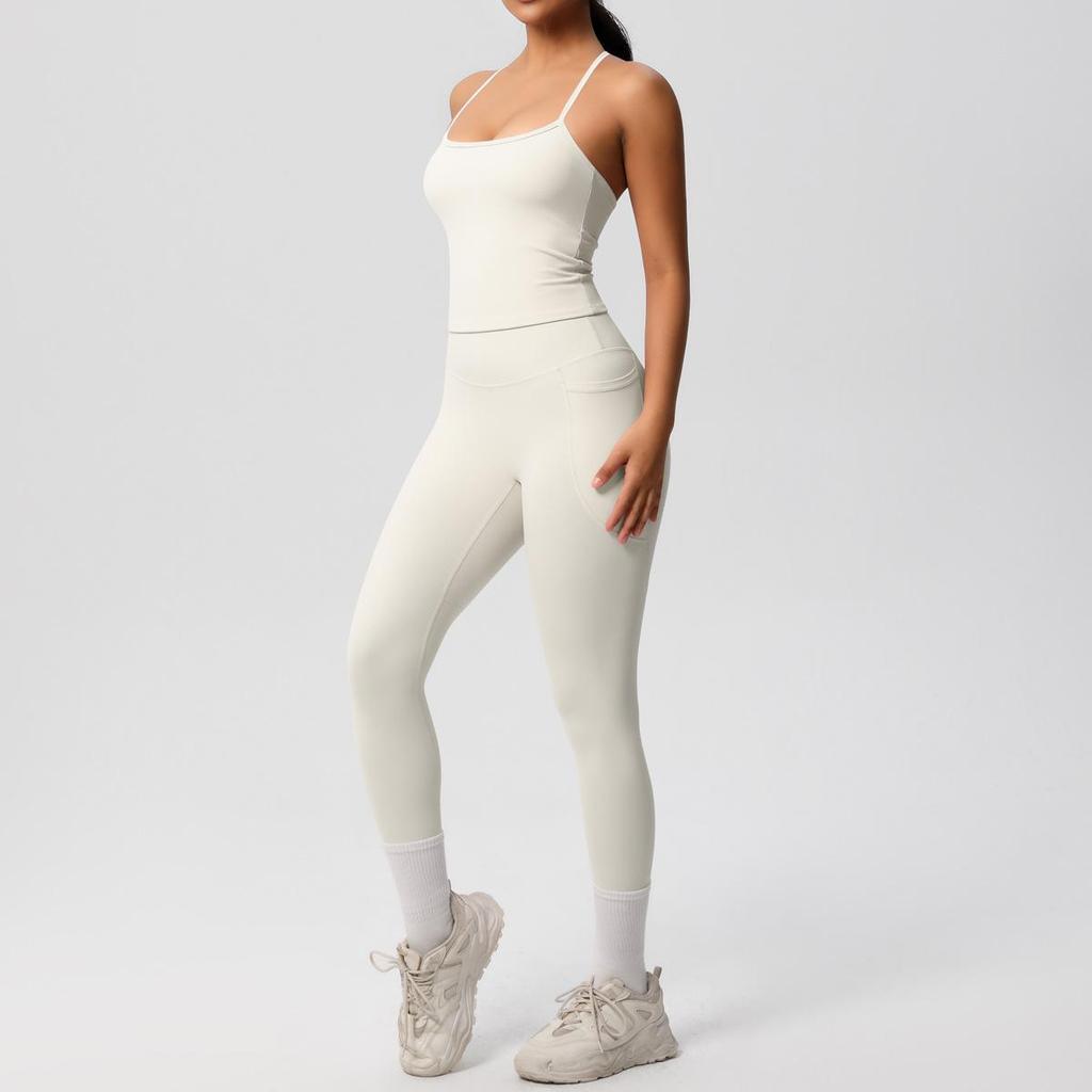 European & American Tight-Fit Brushed Yoga Vest Two-Piece Set for Women: Sports, Casual, Outdoor Running & Fitness