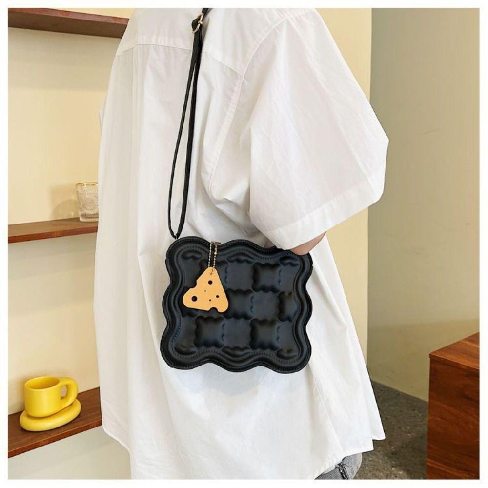 PU Leather Casual Messenger Bag Mini Crossbody Bag Simple Cheese Shoulder Bag Shopping
