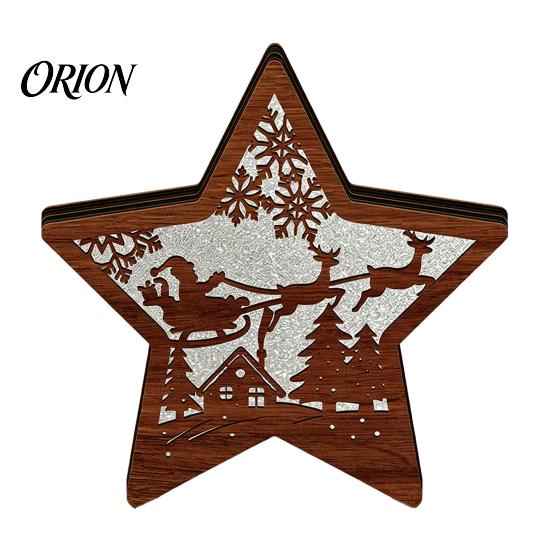 Unique Christmas Gifts 3D Wooden LED Night Light, Hollow Carved Tabletop Decor Seasonal with Warm Glow, Festive Holiday Home And Office Decoration