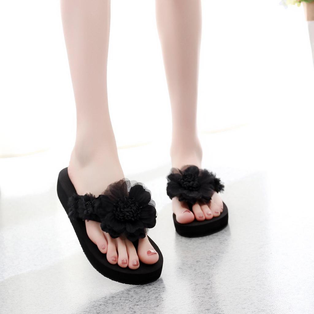 "Shanjiao 2025 Women's Handmade Black Flip Flops - Summer Fashion Non-Slip Beach Slippers with Thick Sole"