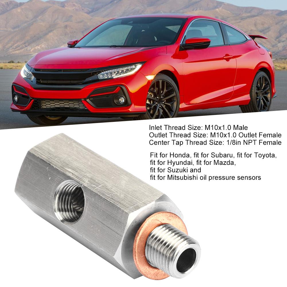 1 8in NPT Oil Pressure Sensor Tee To M10 10x1.0 Male Adapter Turbo Supply Feed Line Gauge